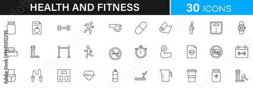 Health and Fitness icon pack | Detailed Outline | Editable Stoke 60 icon | Victor illustrator.