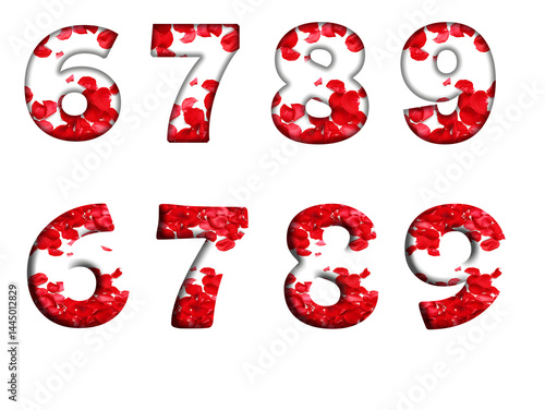 Red Rose Petals Red Flower 6, 7, 8, 9 Number letter text font  