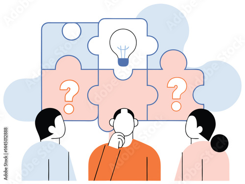 Question & Answer Icon – Businessman Offering Solutions to Questions Representing FAQ, Advice, and Problem Solving, problem-solving team thinking with question mark 