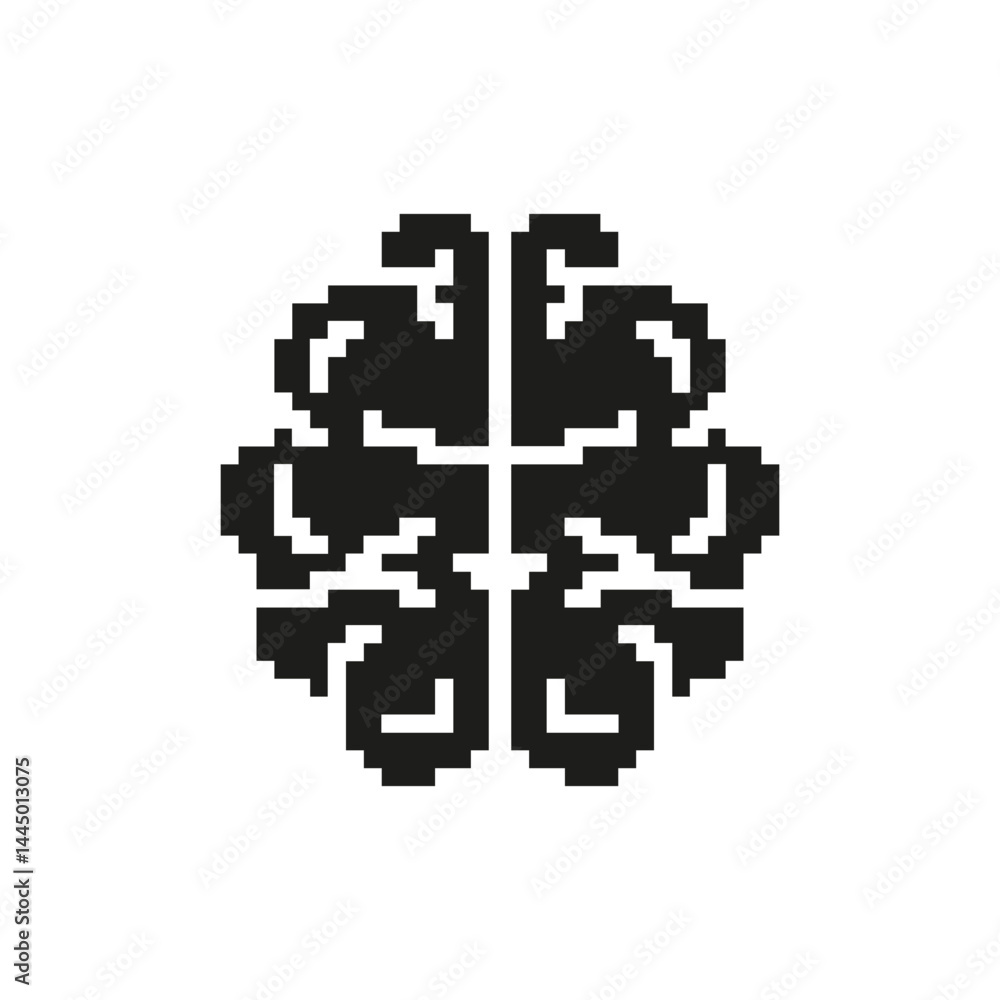 Fototapeta premium Pixel Art Brain Icon. Cognitive Function, Intelligence, And Mental Health Symbol. Neural Network And Creativity Representation. Isolated Vector Illustration
