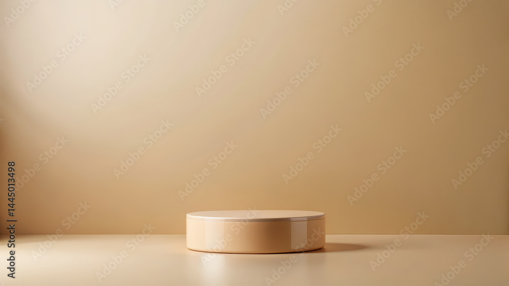 Smooth, round container sits on soft beige backdrop, creating serene and minimalistic atmosphere Smooth, round container sits on soft beige backdrop, creating serene and minimalistic atmosphere