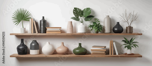 Stylish Minimalist Home Decor Shelf with Plants and Books