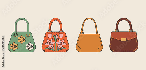 Four Stylish Handbags with Floral and Solid Designs