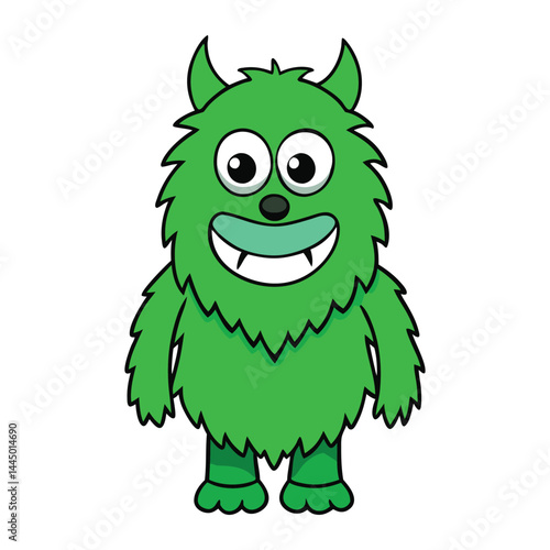 A goofy, hairy green monster cartoon with big eyes, sharp teeth, and a playful grin—covered in fuzzy fur, with long arms and a quirky, fun-loving personality.