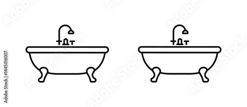Pair of Clawfoot Bathtub Line Icons Bathroom Design