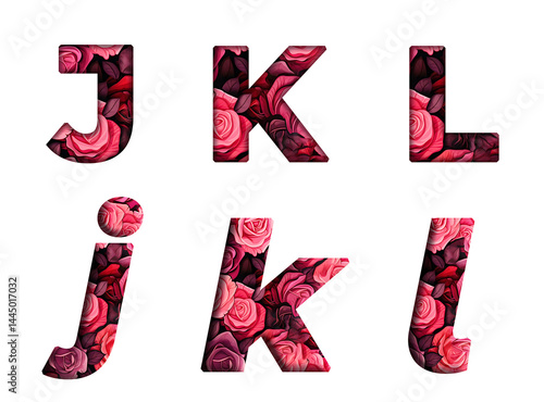 Rose red flower J, K, L  word alphabet letter text english font  