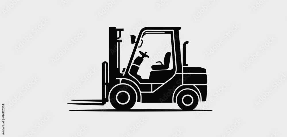 Naklejka premium Black Silhouette of a Modern Forklift Truck