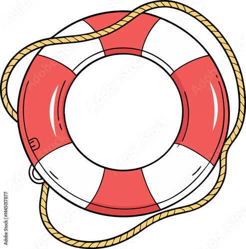 High-Quality Vector Illustration of a Lifebuoy Ring for Safety and Rescue – Essential Nautical Icon for Maritime Emergency Response, Water Rescue, and Digital Stock Designs