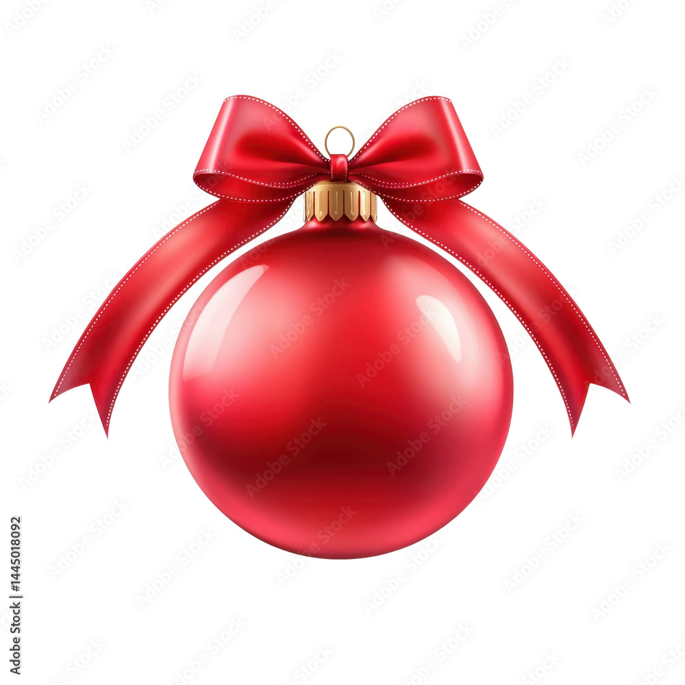 Shiny Red Christmas Ornament with Bow for Holiday Decorations Shiny Red Christmas Ornament with Bow for Holiday Decorations