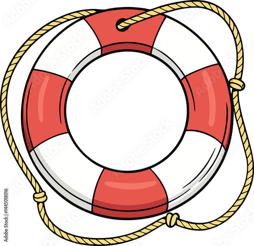 High-Quality Vector Illustration of a Lifebuoy Ring for Safety and Rescue – Essential Nautical Icon for Maritime Emergency Response, Water Rescue, and Digital Stock Designs