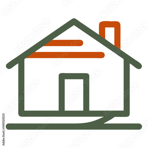 Simple house icon in green and orange for home design  