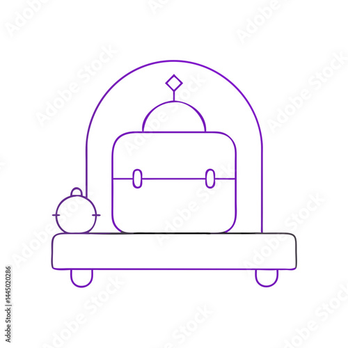 Hotel reception icon with backpack and bell  
