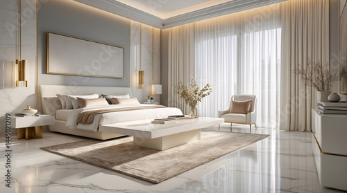 luxurious contemporary bedroom design in white with marble table and floor at apartment minimalist modern decor style Modern Contemporary Interior Design Inspiration