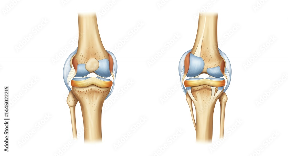 Knee Joint Anatomy Illustration of Bone Structure and Ligaments Knee Joint Anatomy Illustration of Bone Structure and Ligaments