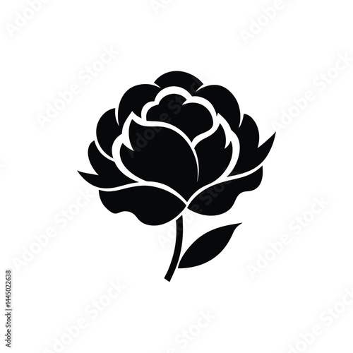 peony flower silhouette vector icon on white background