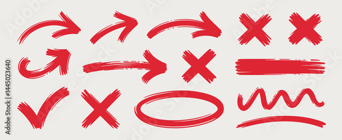 Hand Drawn Red Arrows Check Marks X Marks and Underlines