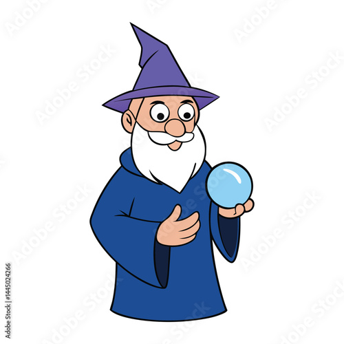A wise wizard holds a glowing crystal ball in his hands, gazing into its swirling light to foresee the future, casting an aura of mystery and ancient magic.