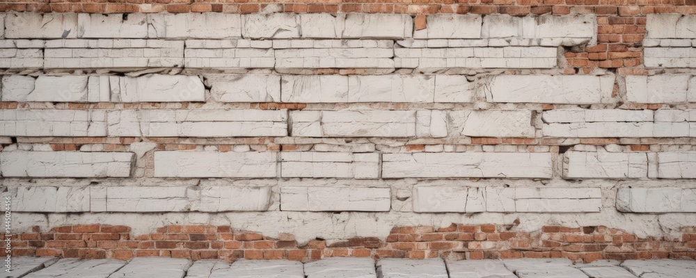 Obraz premium Cracked whitewashed brick, uneven surface, distressed look , whitewashed, aged