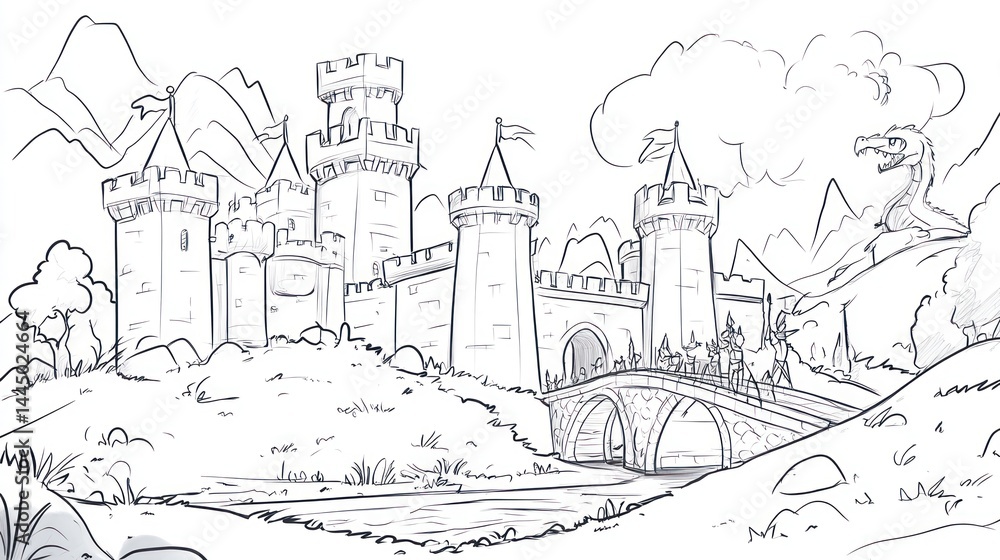Fantasy Castle Scene by a River Fantasy Castle Scene by a River