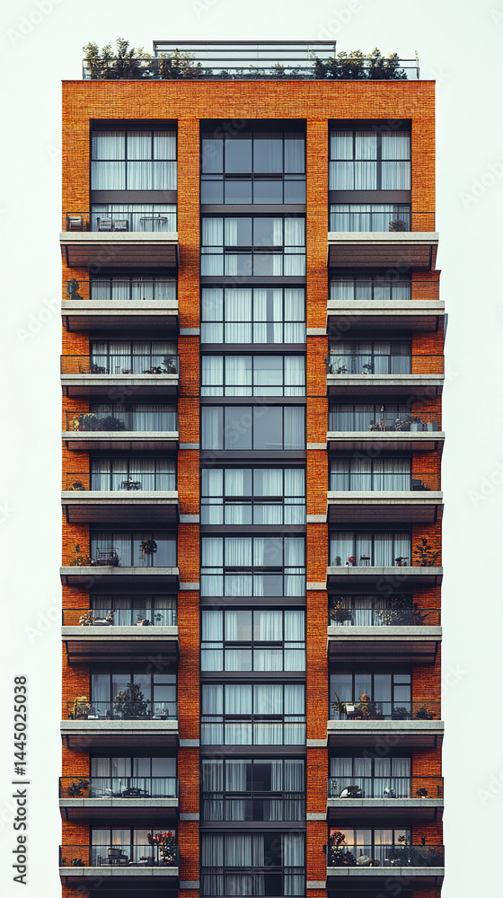 Modern high rise building with balconies and greenery Modern high rise building with balconies and greenery