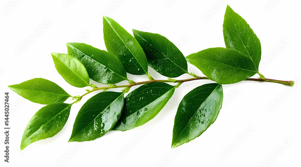 Fototapeta premium A fresh green leaf branch, showcasing vibrant color and natural beauty, highlighting the essence of nature in a studio setting, perfect for botanical themes.