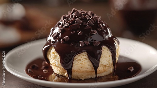 scone melting chocolate detail Photography white back background
