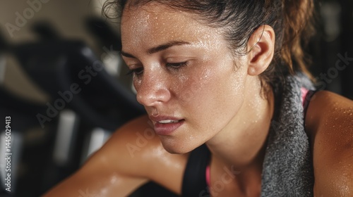 Focused on training and sweaty girl doing exercises in the gym