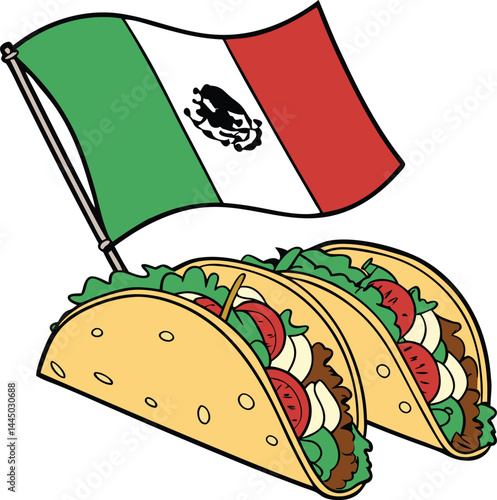 Cinco de Mayo Taco with mexican flag icon vector illustration