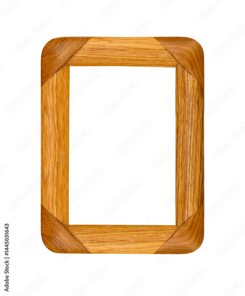 Wooden rectangular picture frame with simple design isolated on transparent background