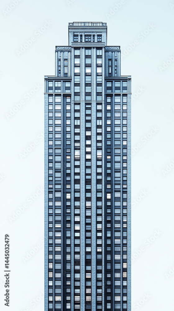 Fototapeta premium tall building with sleek design against light background, showcasing modern architecture