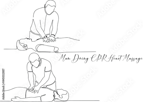 Man Performing CPR For Saving A Life Continuous Line Drawing Minimalist Icon Concept Editable Stroke