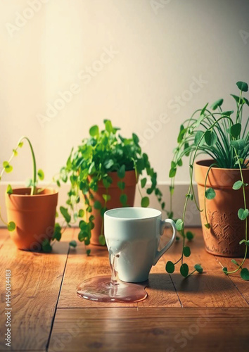  orange pots, home decor, accident, mess, top view, ove