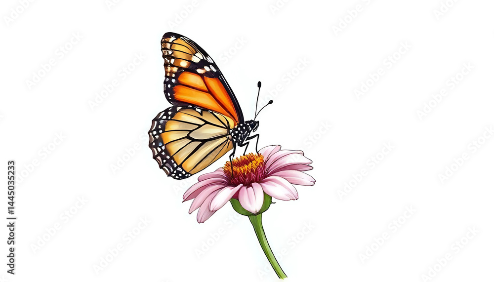 Fototapeta premium Monarch Butterfly on Pink Flower ai generated images ai generative ai watercolor illustration