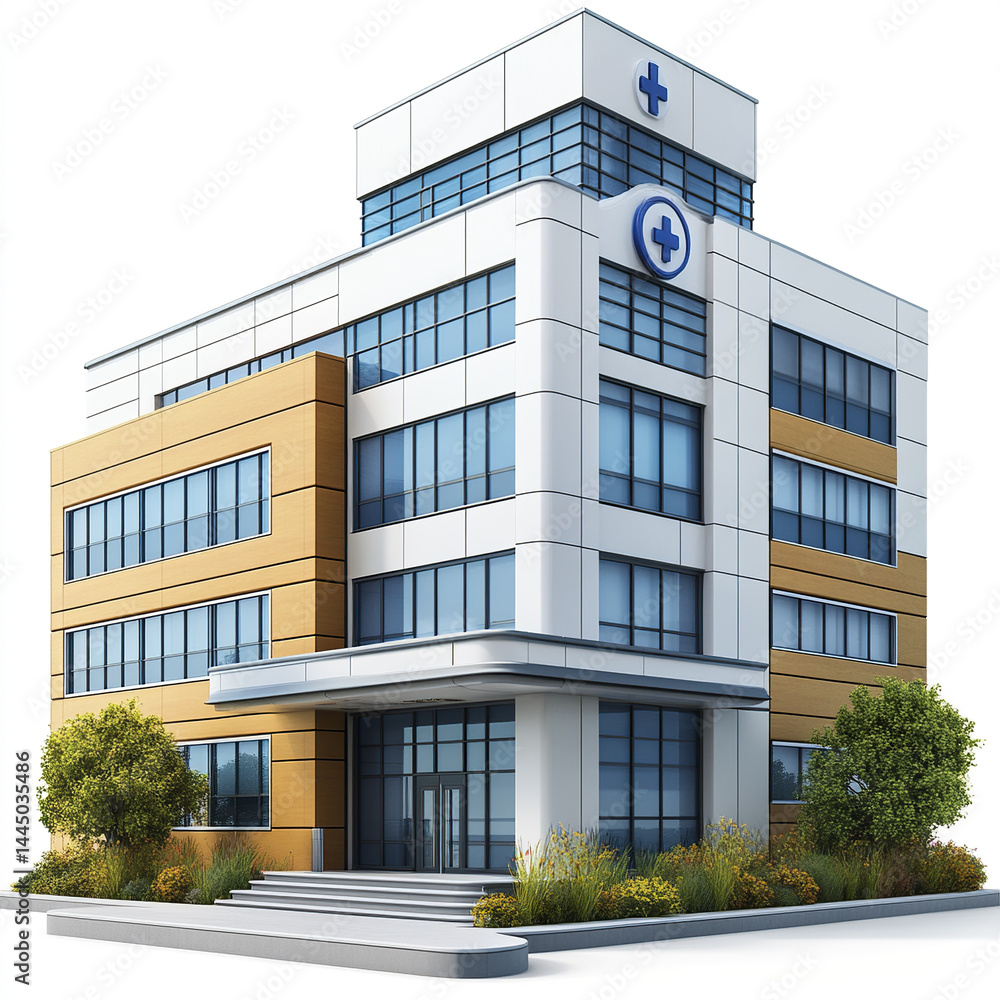 modern hospital building with clean design and greenery surrounding it, conveying sense of care modern hospital building with clean design and greenery surrounding it, conveying sense of care