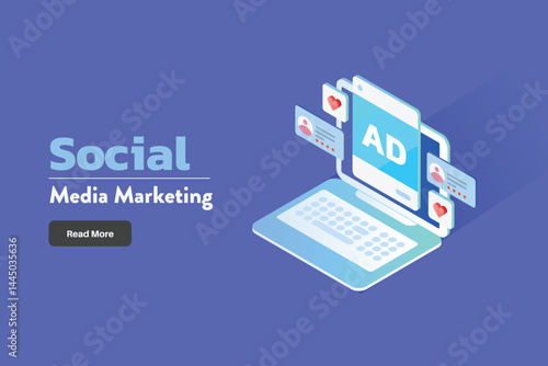 Social Media Marketing, Social media advertising concept, Sponsored post to reach quality audience, Content engagement with paid social media campaign.