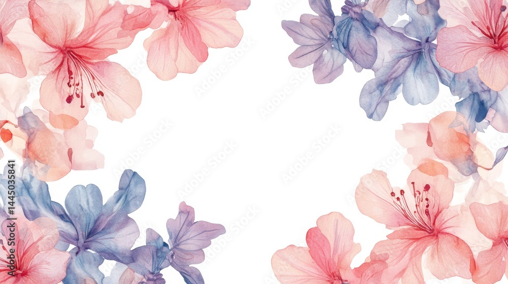 Fototapeta premium watercolor drawing of flowers on white backdrop. painting flowers background. illustration floral nature. flower wallpaper for greeting cards, weddings or birthdays. Copy space. space for text