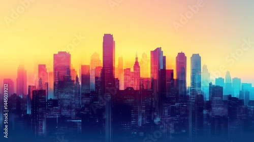 Wallpaper Mural Colorful city skyline sunrise Torontodigital.ca