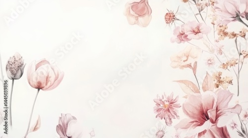 flowers frame background for Birthday and wedding cards with copy space. watercolor drawing of flowers. Festive flower concept with space for text. pastel wallpaper. Floral banner, greeting card