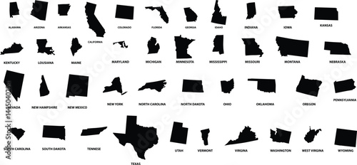 All 50 USA States Map Pixel Perfect Icons (Filled Style). Vector of the United States of America states map