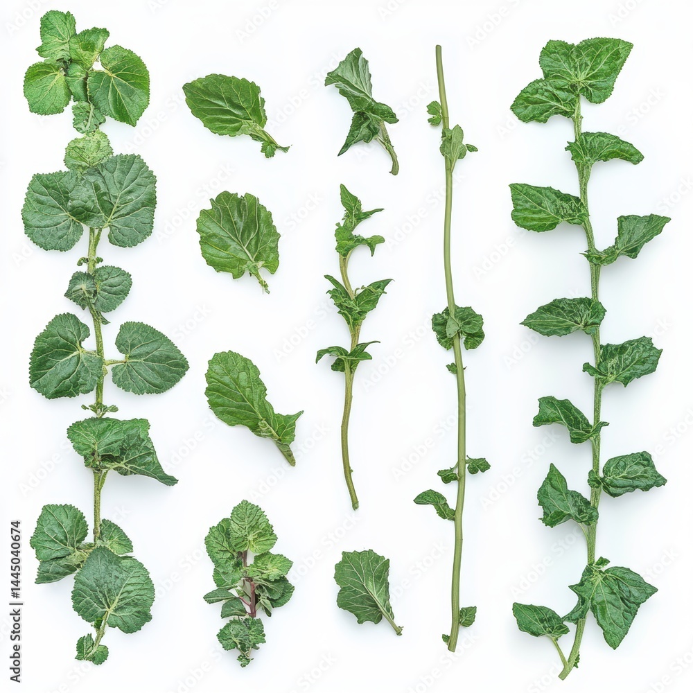 Fresh Patchouli Display on White Background Overhead Angle Creating Serene and Herbal Still Life for Green Natural Presentation Fresh Patchouli Display on White Background Overhead Angle Creating Serene and Herbal Still Life for Green Natural Presentation