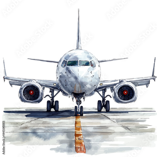 Cargo Plane Preparing For Takeoff, watercolor vector, isolated on a white background.