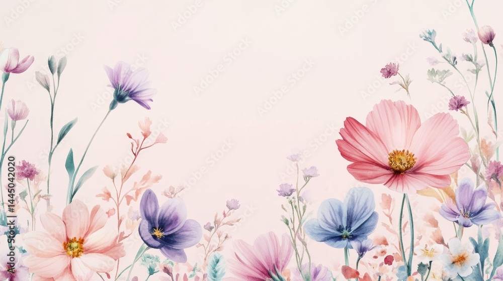 flowers frame background for Birthday and wedding cards with copy space. watercolor drawing of flowers. Festive flower concept with space for text. pastel wallpaper. Floral banner, greeting card flowers frame background for Birthday and wedding cards with copy space. watercolor drawing of flowers. Festive flower concept with space for text. pastel wallpaper. Floral banner, greeting card