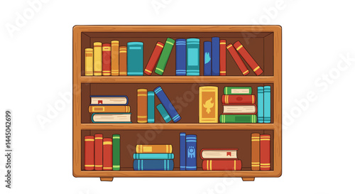 Good icon. Colorful bookshelf filled with various books