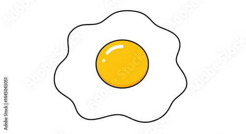 Cartoon fried egg with yellow yolk on white background