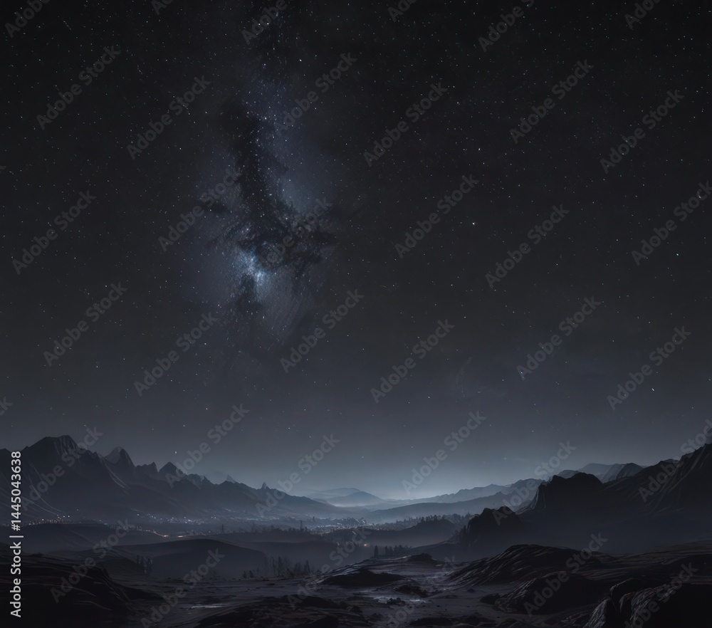Fototapeta premium Dark night sky, countless twinkling stars, distant galaxy , texture, darkness, ethereal