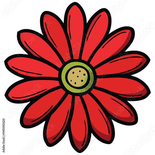 Cartoon Red Flower with Black Outline and Transparent Background Design Element