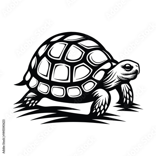 Stylized Turtle Walking Silhouette Detailed Black & White Reptile