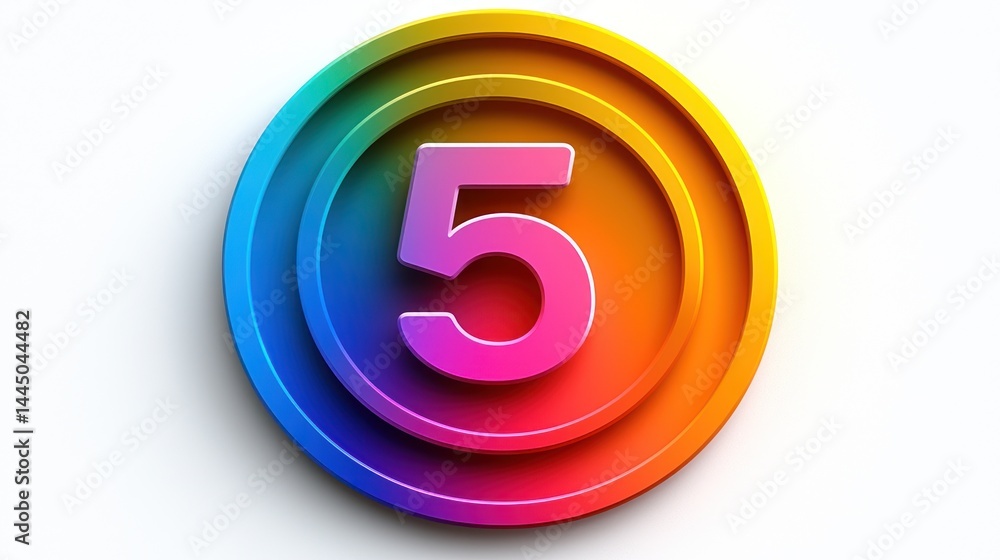 Colorful number five in a rainbow circle.