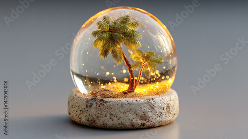 Enchanting Snow Globe with Tropical Landscape and Palm Trees