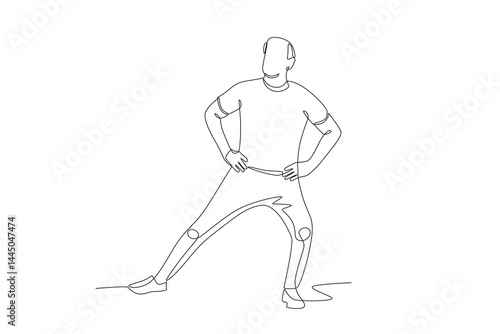 Old man doing gymnastics. Oldman exercise concept one-line drawing